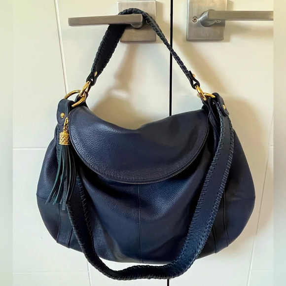 ASO Cameron Diaz👜Onna Ehrlich/ Rachel bag/ Hobo bag/ 100% Leather/ Navy blue - Picture 5 of 17